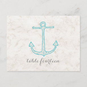 Turquoise Rustic Ancre Numéro de table Carte posta