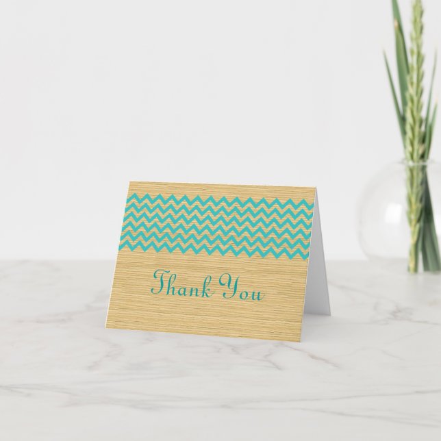 Turquoise Rustic Chevron Carte de remerciements (Devant)