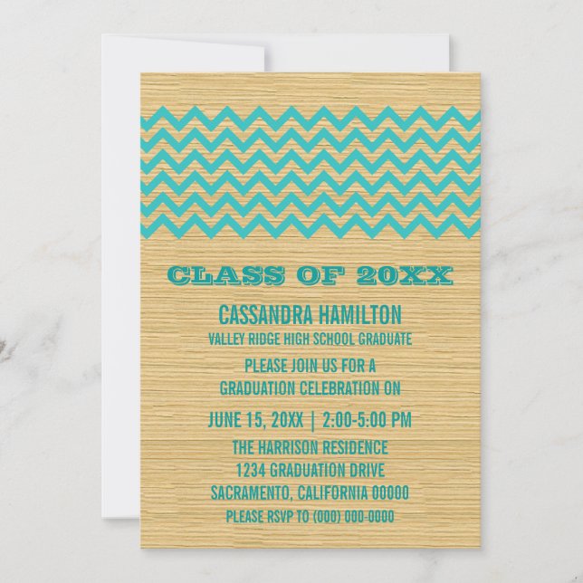 Turquoise Rustic Chevron Invitation de diplôme (Devant)