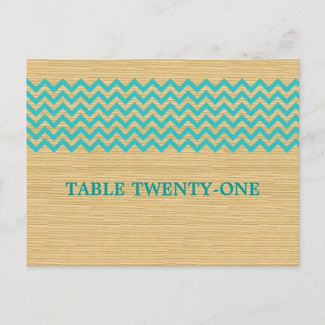 Turquoise Rustic Chevron Numéro de table Carte pos (Devant)