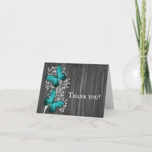 Turquoise Rustic Papillon Mariage Merci Cartes