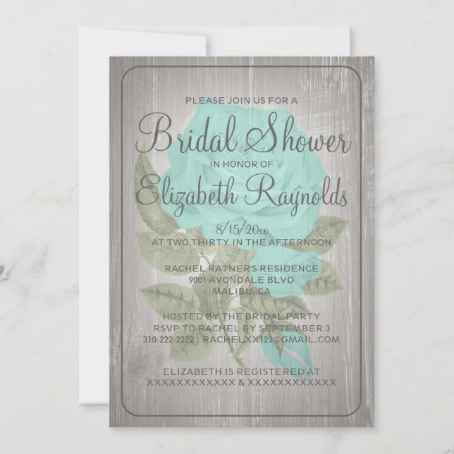 Turquoise Rustique Floral Invitations de douche nu (Devant)