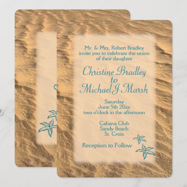 Turquoise Sandy Beach Wedding Invitation (Devant / Derrière)