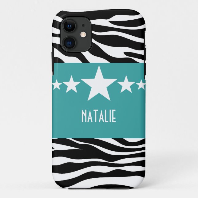 Turquoise Sassy Star Zebra BT iPhone 5 Coque (Dos)