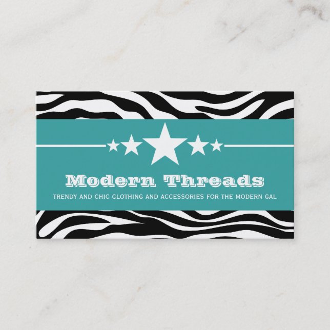 Turquoise Sassy Star Zebra Print Carte de visite (Devant)