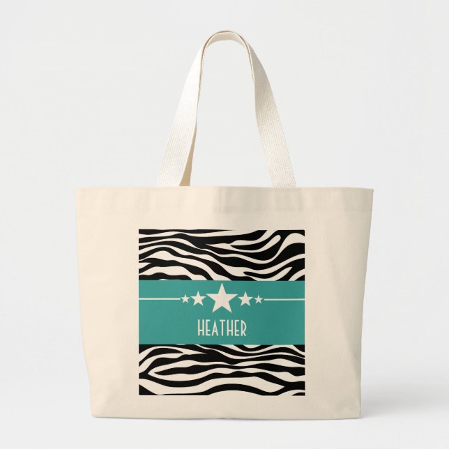 Turquoise Sassy Star Zebra Sac fourre-tout (Devant)