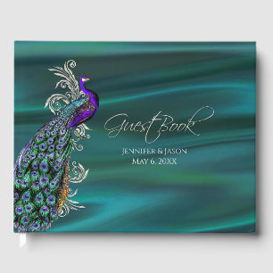 Turquoise Satin et Peacock Mariage Livre d'or