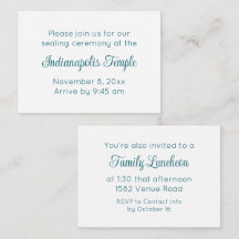 Turquoise Script Temple Sealing & Repas Invitation
