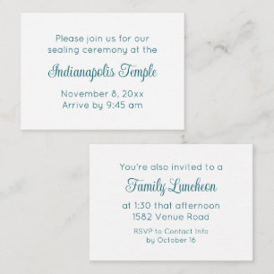 Turquoise Script Temple Sealing & Repas Invitation