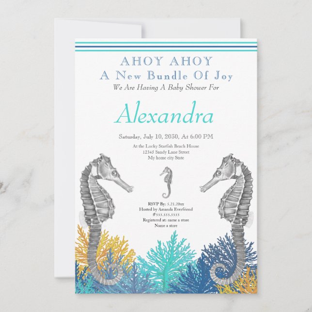 Turquoise Seahorse, Baby shower Ahoy (Devant)