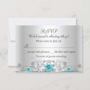 Turquoise Silver Floral Swirl RSVP