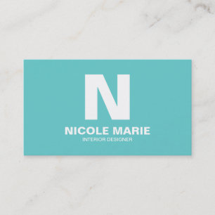 Turquoise simple Carte de visite Monogramme