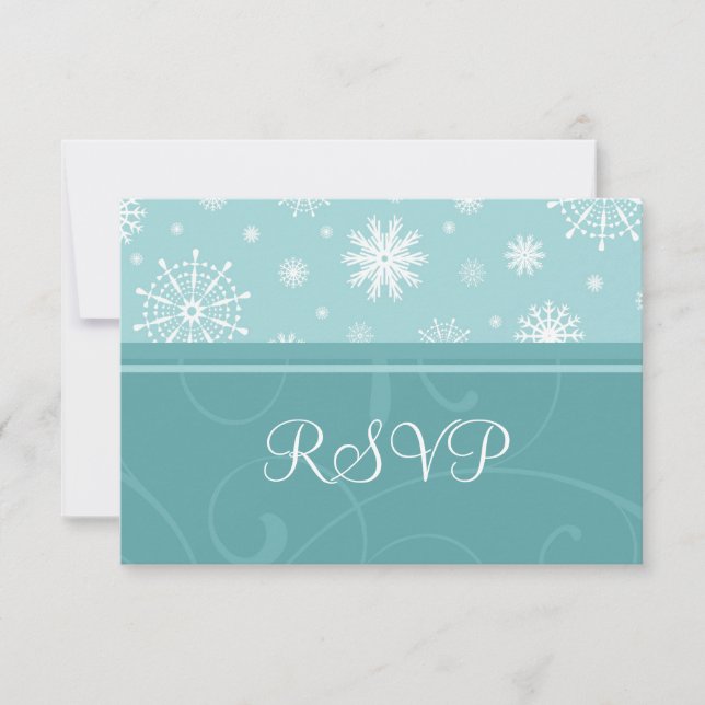 Turquoise Snowflakes Noël Mariage Cartes RSVP (Devant)