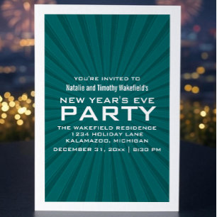 Turquoise Starburst Stripes Invitation de la fête 