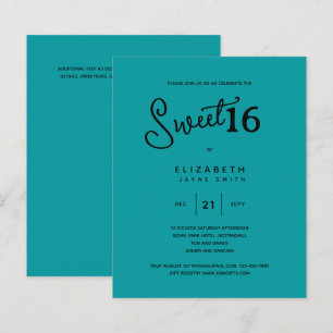 Turquoise SWEET 16 Élégant Moderne Budget Annivers