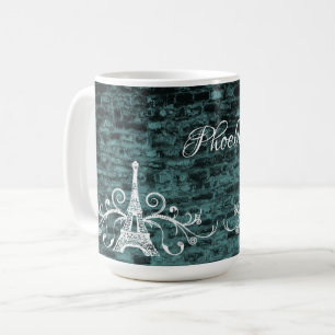 Turquoise Tour Eiffel Grunge Café Mug