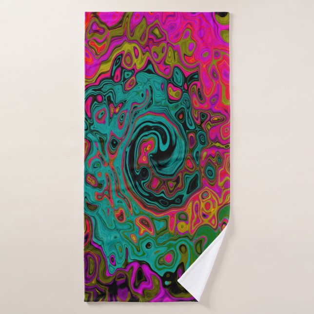 Turquoise Trippeyant Abstrait Rétro Tourbillon Liq (Serviette de bain)