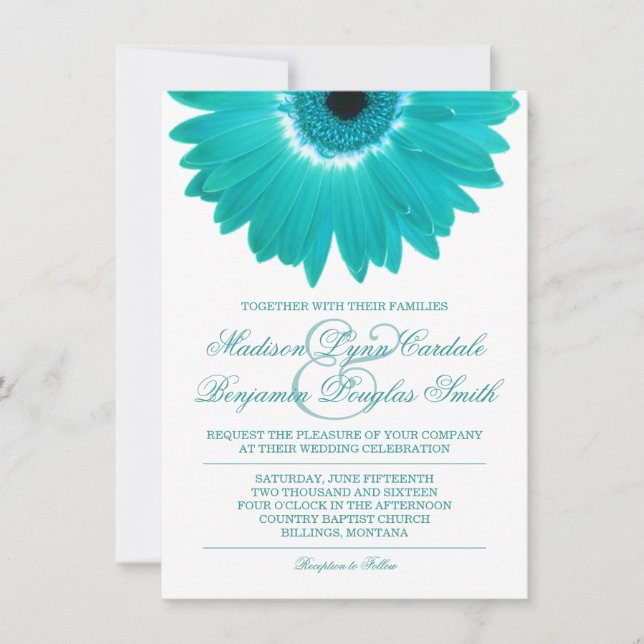 Turquoise Turquoise Aqua Daisy Invitations de mari (Devant)