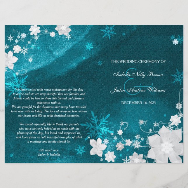Turquoise Turquoise Mariage d'hiver Bi Programme d (Devant)