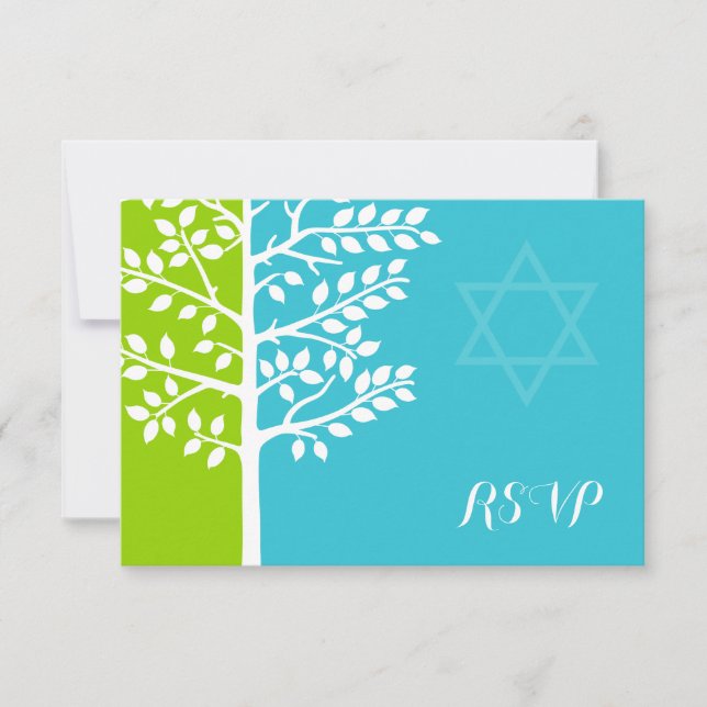 Turquoise vert bleu arbre de vie Bat mitzvah RSVP (Devant)