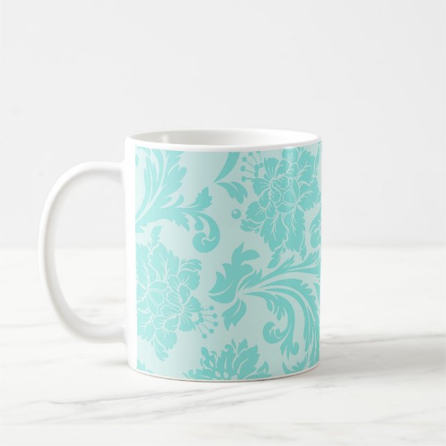 Turquoise vert, bleu vintage damassé imprimé tasse (Gauche)