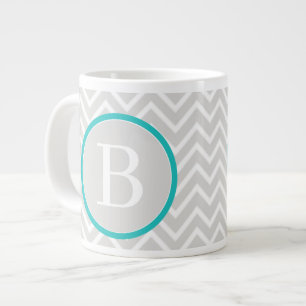 Turquoise Vert Chevron Monogramme Géant Café Mug