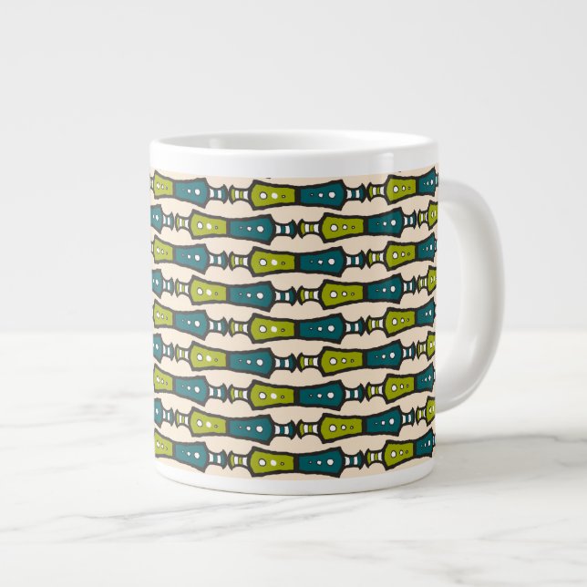 Turquoise vert crème noire Tribal Jumbo Coffee Mug (Devant droit)