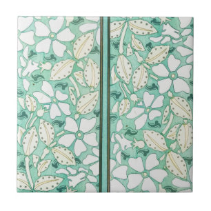 Turquoise Vert Floral Abstrait Carreaux en céram