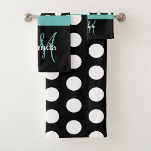 Turquoise vert Monogramme noir blanc Polka point