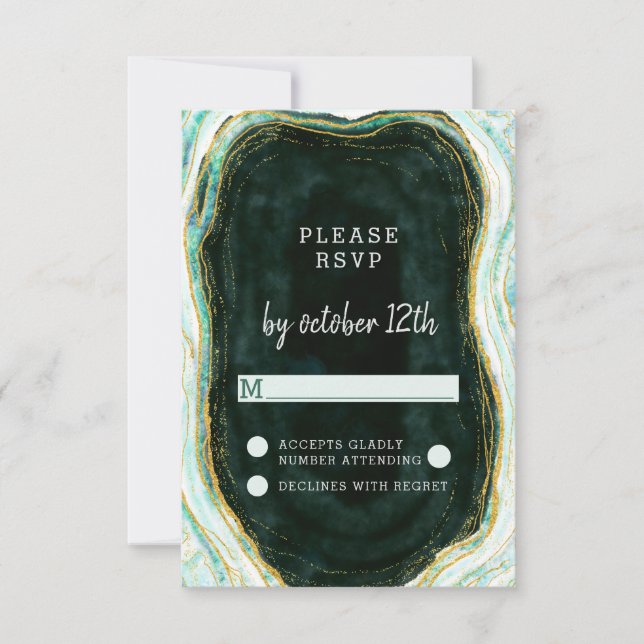 Turquoise Vert & Or Agate Marbre Mariage RSVP Répo (Devant)