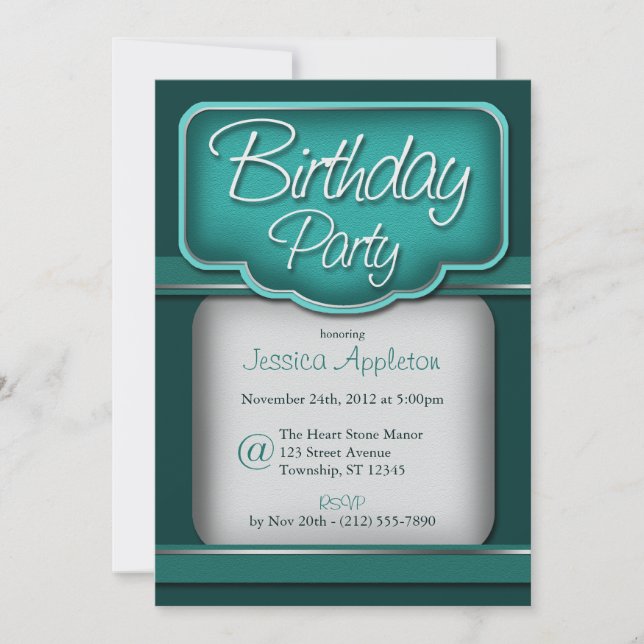 Turquoise vintage : Invitations de fête d'annivers (Devant)
