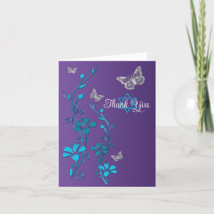 Turquoise, Violet Floral, Papillons Merci