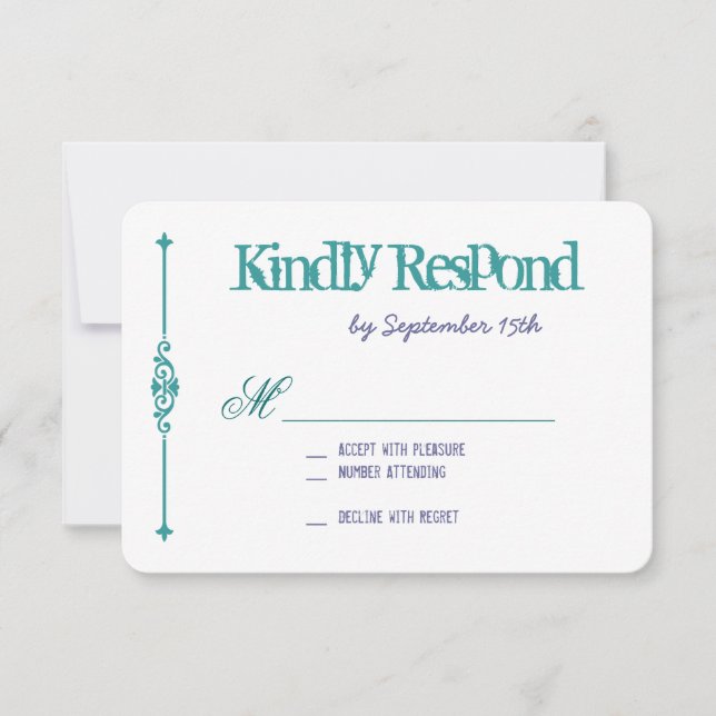 Turquoise Violet Typographie Mariage Cartes RSVP (Devant)