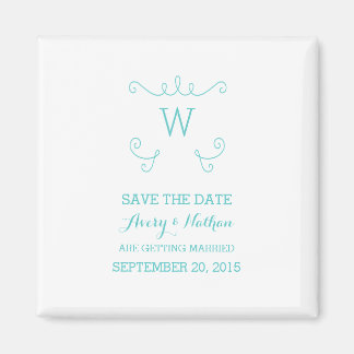Turquoise Whimsical Flourish Save the Date Magnet