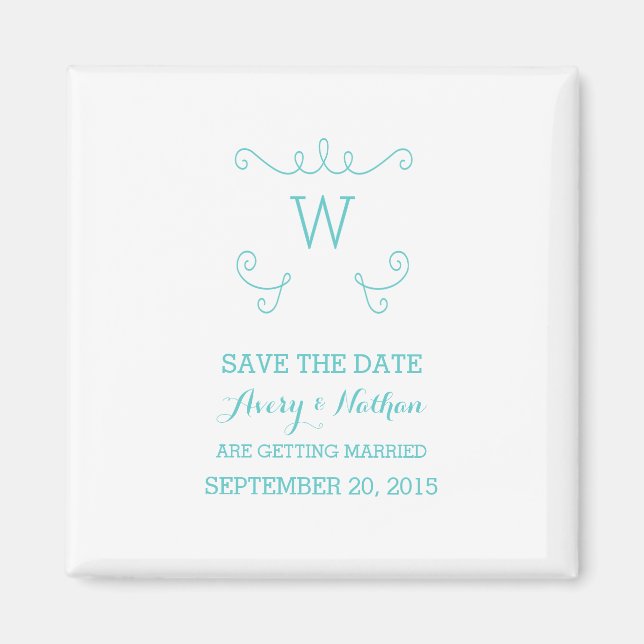 Turquoise Whimsical Flourish Save the Date Magnet (Devant)