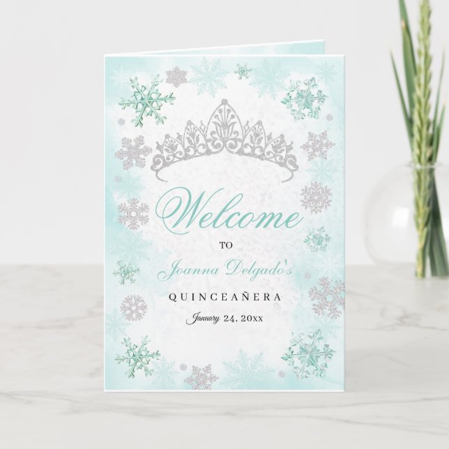 Turquoise Winter Wonderland Quinceanera Programme (Devant)