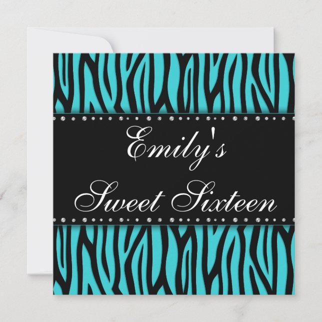Turquoise Zebra Diamonds Sweet 16 Invitations Anni (Devant)