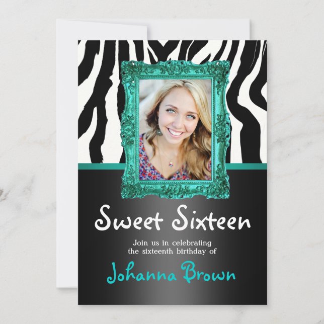 Turquoise Zebra - Photo - Sweet 16 Invitation (Devant)