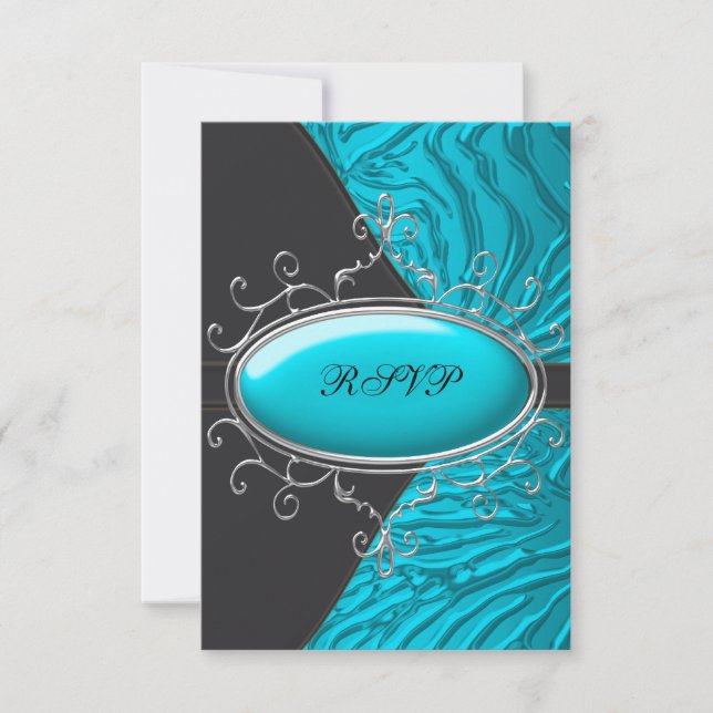 Turquoise Zèbre Quinceanera RSVP (Devant)