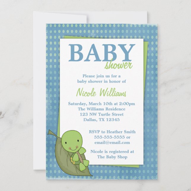 Turtle Blue Polka Dot Baby Shower Invitations (Devant)