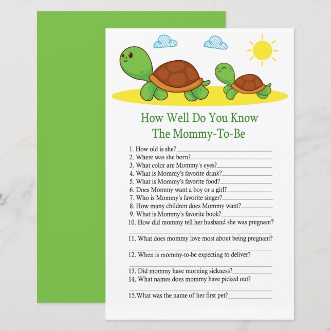 Turtle Comme vous connaissez bien le jeu de baby s (Devant / Derrière)