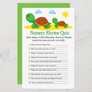 Turtle Nursery Rhyme Quiz jeu de baby shower