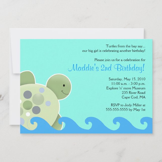 Turtle Reef Seaturtle 5x7 Anniversaire Invitation (Devant)