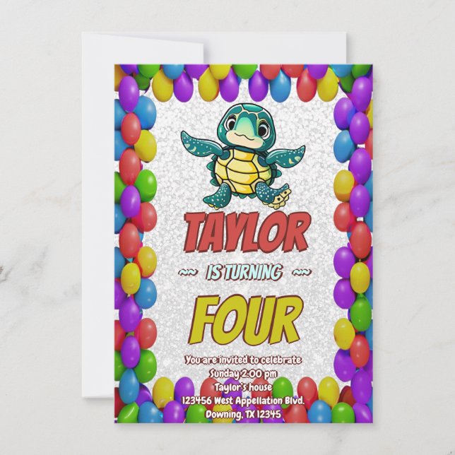 Turtle Unique Personnalisé Anniversaire Invitation (Devant)