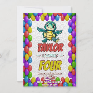 Turtle Unique Personnalisé Anniversaire Invitation