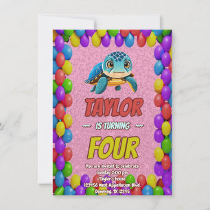 Turtle Unique Personnalisé Anniversaire Invitation