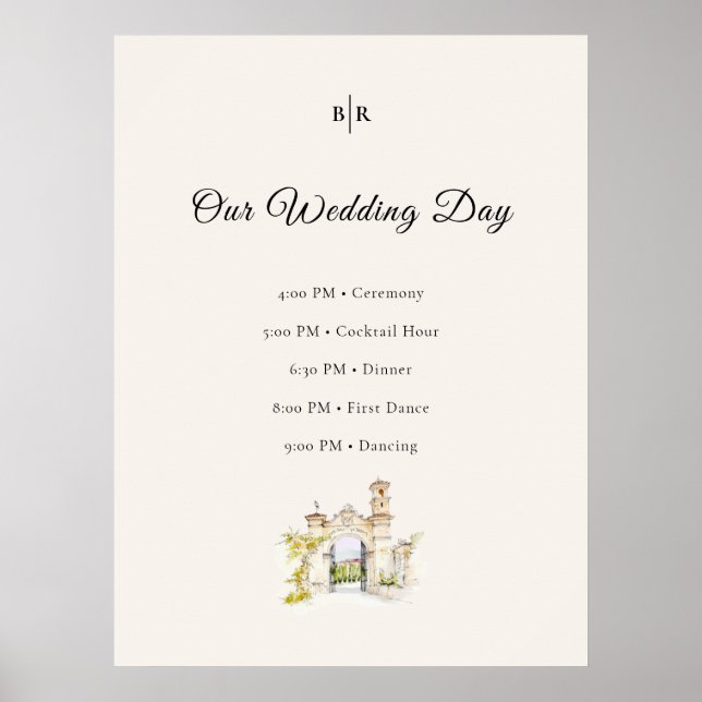 Tuscany Wedding Timeline Poster Order of Events (Devant)
