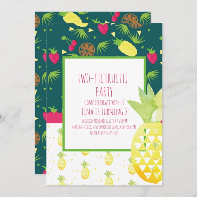 Tutti Fruitti Tropical Double Motif Invitation (Devant / Derrière)