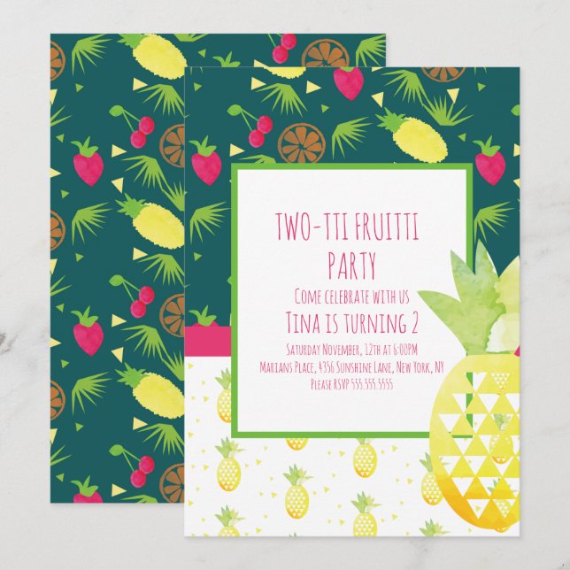 Tutti Fruitti Tropical Invitation Double Motif (Devant / Derrière)
