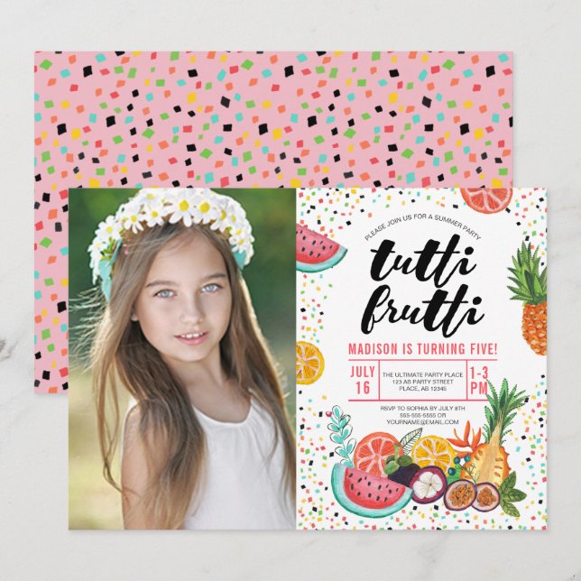 Tutti Frutti | Fête d'anniversaire | Invitation ph (Devant / Derrière)